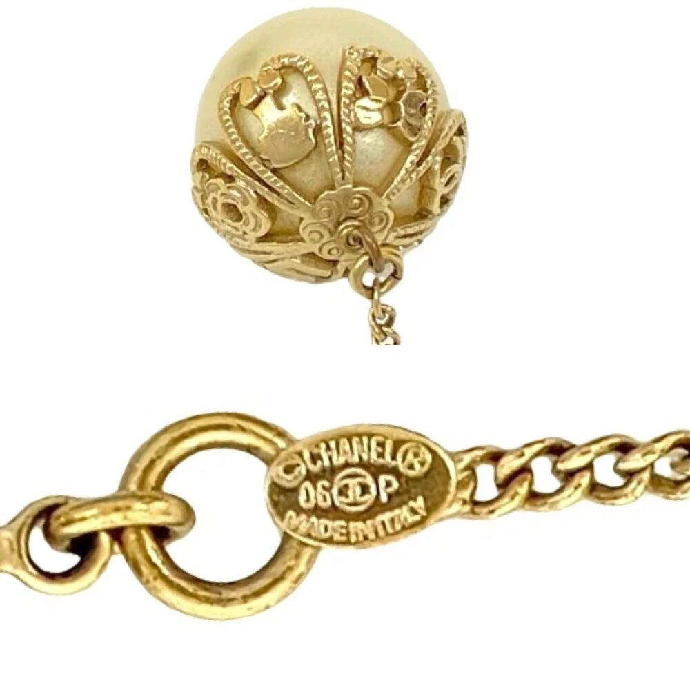 CHANEL Authentic Gold Pearl Logo Necklace